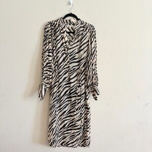 Banana Republic Long Sleeve Zebra Dress - Black & Cream S sophisticated chic